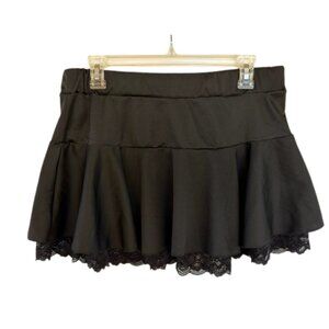 Avidlove Mini Skirt XL Lace Trim Flowy Black Skater Style Fit and Flare Gothic